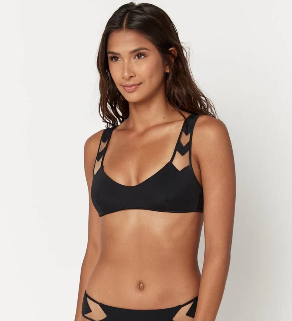 NEW NWT $120 Mira Zadeh Jamie Top Mesh Bolt Swimsuit Bikini Beach Surf Black M